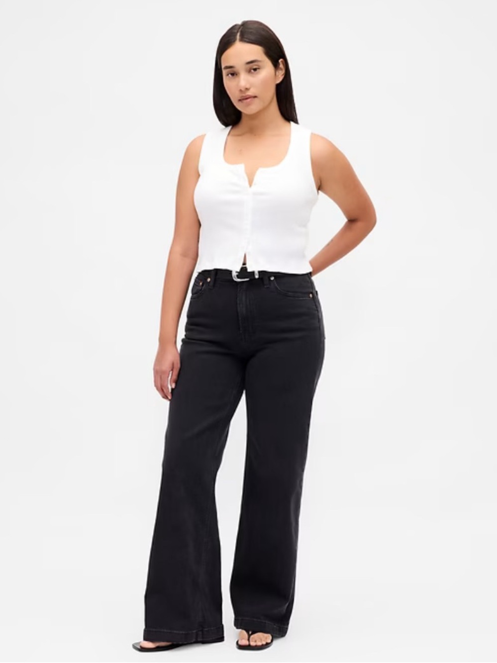 GAP Curvy High Rise Stride Wide Leg Black Jeans, size 28/ 6